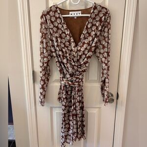 WRAY Brown Floral Wrap Maxi Dress with Long Sleeves